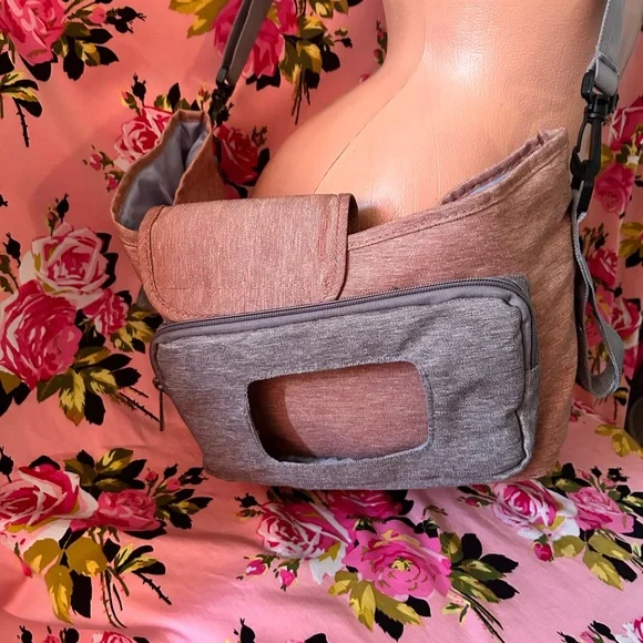 Diaper wipe stroller bag gray pink crossbody bottle holder - Picture 3 of 12